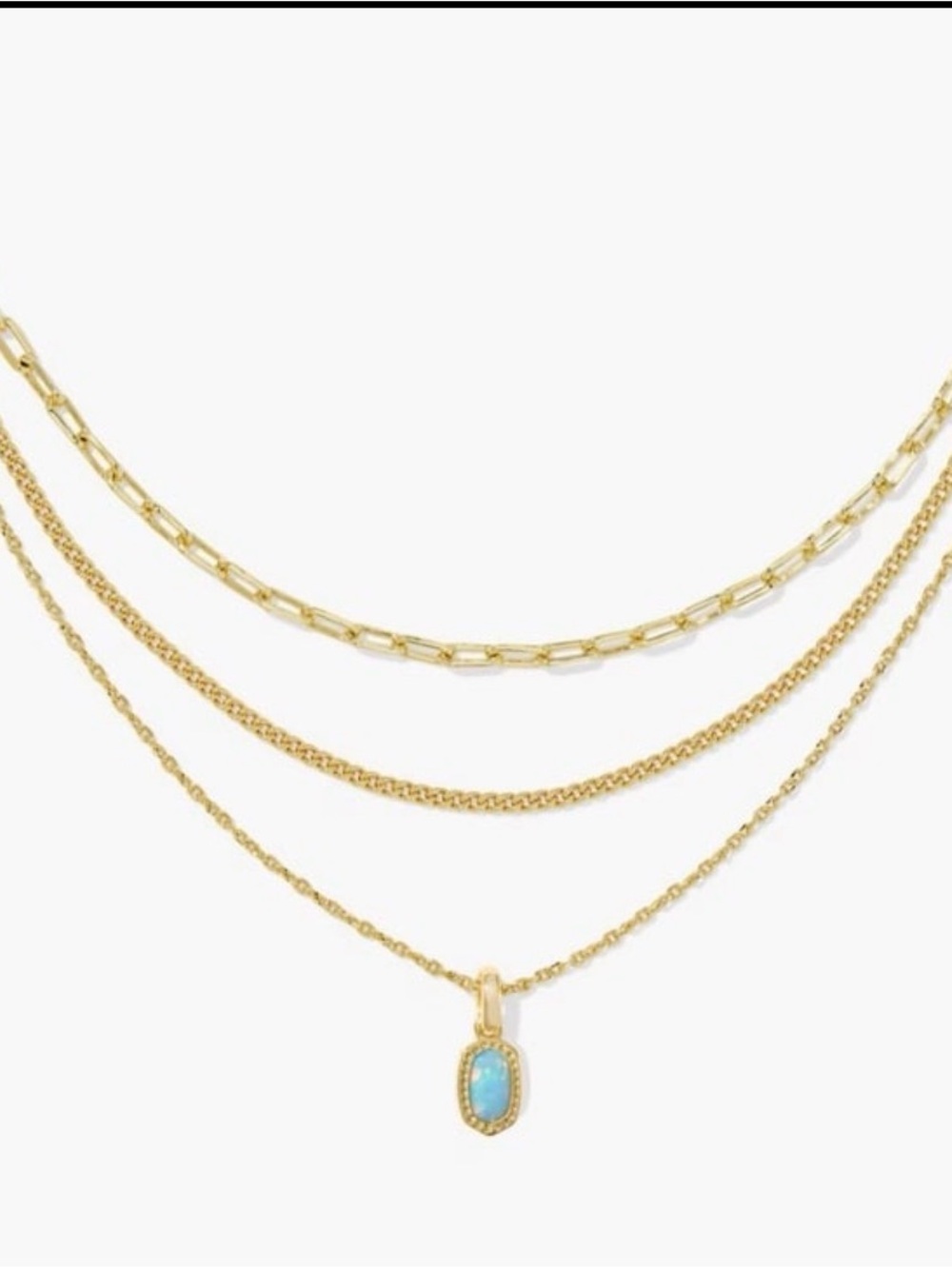 Kendra Scott Gold Triple-Layer Necklace with Blue Opal Pendant
